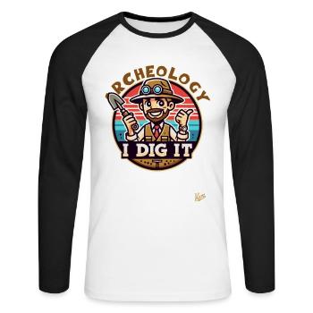 Ich liebe es - Archäologie - Unisex Baseballshirt langarm - Weiß/Schwarz - Vorne - Nik (191cm)