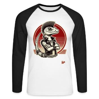 Gecko lézard punk - T-shirt baseball manches longues Homme - blanc/noir - Devant - Nik (191cm)