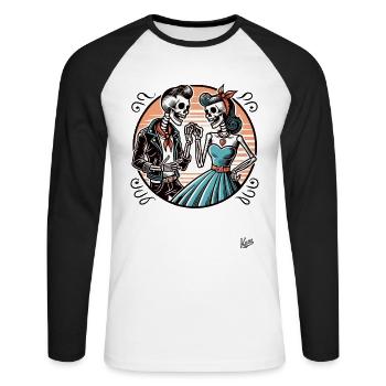 Retro Rockabilly Skelett-Paar - Unisex Baseballshirt langarm - Weiß/Schwarz - Vorne - Nik (191cm)