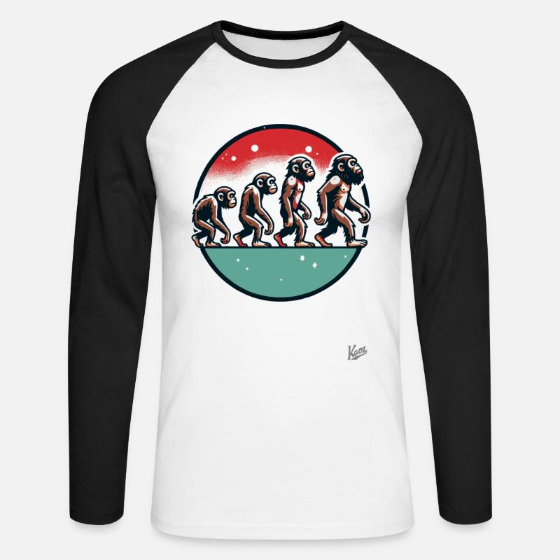 Evolution des Affen - Unisex Baseballshirt langarm - Weiß/Schwarz