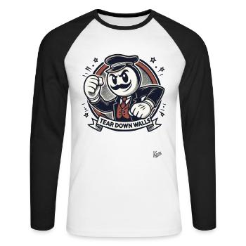 Retro-Schnurrbart-Mann, reißt Wände ein! - Unisex Baseballshirt langarm - Weiß/Schwarz - Vorne - Nik (191cm)