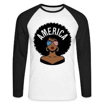 Amerika Afro - Unisex Baseballshirt langarm - Weiß/Schwarz - Vorne - Nik (191cm)
