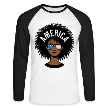 Amerika Afro - Unisex Baseballshirt langarm - Weiß/Schwarz - Vorne - Nik (191cm)