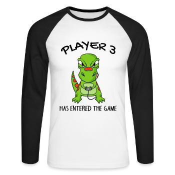 Player 3 has the game Entering Baby Dinosaurs - Unisex Long Sleeve Baseball T-Shirt - white/black - Front - Nik (191cm)