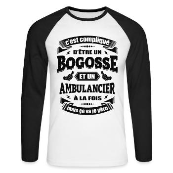BOGOSSE ET AMBULANCIER - T-shirt baseball manches longues Homme - blanc/noir - Devant - Nik (191cm)