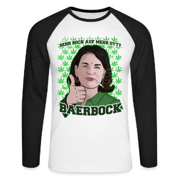 Baerbock Weed Cannabis Joint - Unisex Baseballshirt langarm - Weiß/Schwarz - Vorne - Nik (191cm)