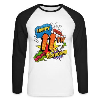 11ème anniversaire Jeunes super-héros de style comique - T-shirt baseball manches longues Homme - blanc/noir - Devant - Nik (191cm)
