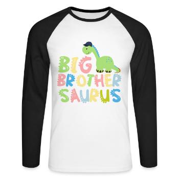 Promoted to big brother Saurus Dinosaur - Unisex Long Sleeve Baseball T-Shirt - white/black - Front - Nik (191cm)