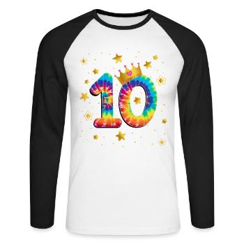 Teinture d’anniversaire colorée 10 ans filles 10. - T-shirt baseball manches longues Homme - blanc/noir - Devant - Nik (191cm)