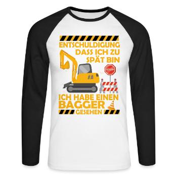 Ich habe einen Bagger gesehen Kinder Baustelle - Unisex Baseballshirt langarm - Weiß/Schwarz - Vorne - Nik (191cm)