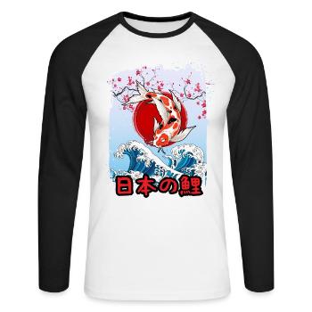 Pêcheur japonais de carpe koï - T-shirt baseball manches longues Homme - blanc/noir - Devant - Nik (191cm)