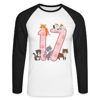 17th Birthday Girl Cats Outfit 17 years old - Unisex Long Sleeve Baseball T-Shirt - white/black - Front - Nik (191cm)