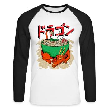 Japanese Dragon with Ramen Anime Japan - Unisex Long Sleeve Baseball T-Shirt - white/black - Front - Nik (191cm)