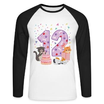 12ème anniversaire Girl Cats Outfit 12 ans - T-shirt baseball manches longues Homme - blanc/noir - Devant - Nik (191cm)