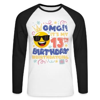 Omg! c’est mon émoticône de fille de 13e anniversaire - T-shirt baseball manches longues Homme - blanc/noir - Devant - Nik (191cm)