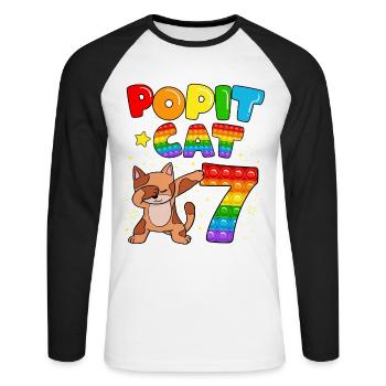 Pop it Cat Glückliche 7. Katze Geburtstag Sieben - Unisex Baseballshirt langarm - Weiß/Schwarz - Vorne - Nik (191cm)