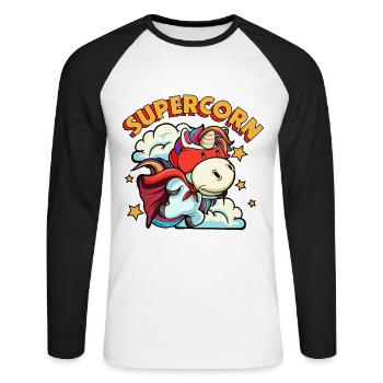 Funny Supercorn Unicorn Papa Cool Dad - Unisex Long Sleeve Baseball T-Shirt - white/black - Front - Nik (191cm)