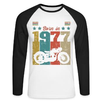 Best Of 70's Geboren 1977 Vintage Motorcycle Rider - Unisex Baseballshirt langarm - Weiß/Schwarz - Vorne - Nik (191cm)