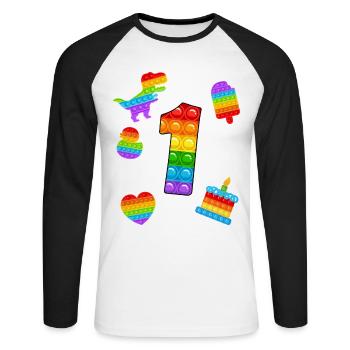 1er anniversaire Pop 1 Year Party For Boys pop it - T-shirt baseball manches longues Homme - blanc/noir - Devant - Nik (191cm)