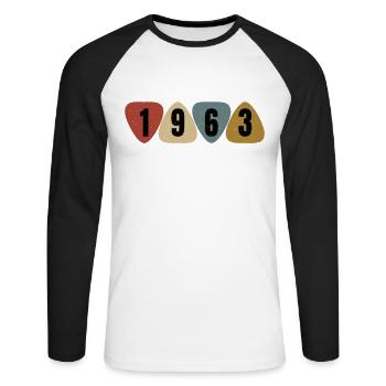 Born 1963 guitarist guitar pick - Unisex Long Sleeve Baseball T-Shirt - white/black - Front - Nik (191cm)