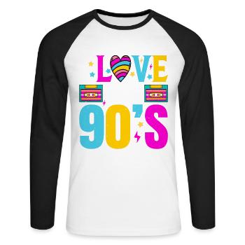 J’adore le costume classique des années 90 - T-shirt baseball manches longues Homme - blanc/noir - Devant - Nik (191cm)