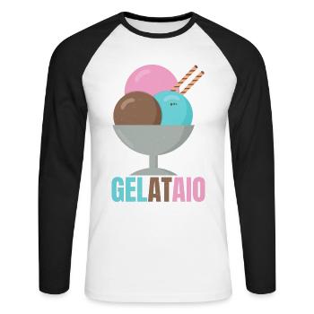 Gelataio Ice Cream Maker Sorbet Icicles Mochi - Unisex Long Sleeve Baseball T-Shirt - white/black - Front - Nik (191cm)