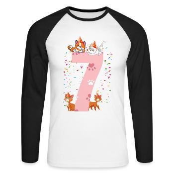 7. Cat Birthday Celebrant 7 years old - Unisex Long Sleeve Baseball T-Shirt - white/black - Front - Nik (191cm)