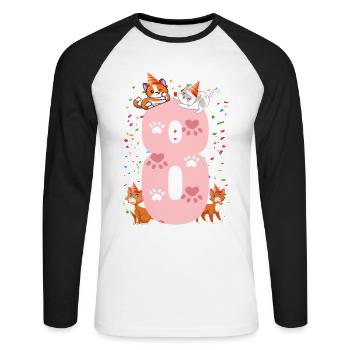 8. Cat Birthday Celebrant 8 years old - Unisex Long Sleeve Baseball T-Shirt - white/black - Front - Nik (191cm)