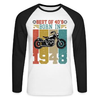 Le meilleur des années 40 né en 1948 Moto vintage - T-shirt baseball manches longues Homme - blanc/noir - Devant - Nik (191cm)
