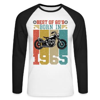 Best Of The 60's Geboren 1965 Vintage Motorrad - Unisex Baseballshirt langarm - Weiß/Schwarz - Vorne - Nik (191cm)