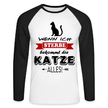 Sprüche Katzenliebhaber Ich liebe meine Katze - Unisex Baseballshirt langarm - Weiß/Schwarz - Vorne - Nik (191cm)