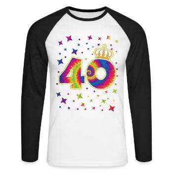 Tie-dye 40th birthday party 40 years old - Unisex Long Sleeve Baseball T-Shirt - white/black - Front - Nik (191cm)