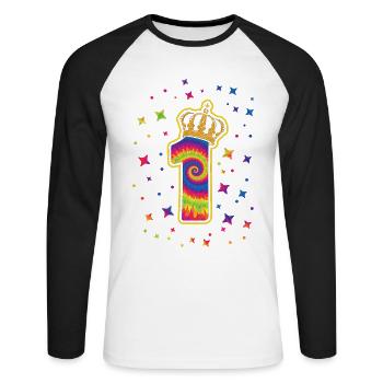Batik-1. Geburtstagsfeier 1-jähriger Zelebrant - Unisex Baseballshirt langarm - Weiß/Schwarz - Vorne - Nik (191cm)