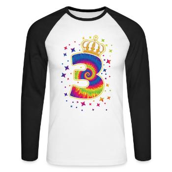 Tie-dye 3. Geburtstagsfeier 3 Jahre Alter - Unisex Baseballshirt langarm - Weiß/Schwarz - Vorne - Nik (191cm)