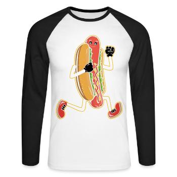 Hot Dog Cardio Fitness Runner Tapis roulant - T-shirt baseball manches longues Homme - blanc/noir - Devant - Nik (191cm)