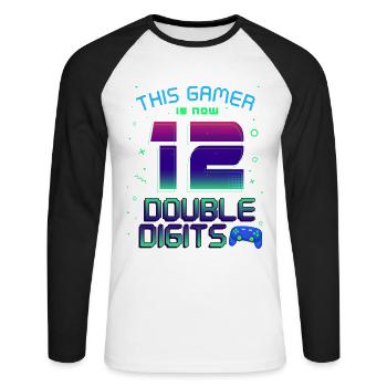 This Gamer Is Now 12 Double Digit 12. - Unisex Long Sleeve Baseball T-Shirt - white/black - Front - Nik (191cm)