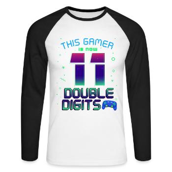 This Gamer Is Now 11 Double Digit 11. - Unisex Long Sleeve Baseball T-Shirt - white/black - Front - Nik (191cm)