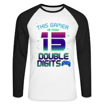 This Gamer Is Now 15 Double Digit 15. - Unisex Long Sleeve Baseball T-Shirt - white/black - Front - Nik (191cm)