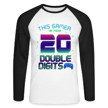 This Gamer Is Now 20 Double Digit 20. - Unisex Long Sleeve Baseball T-Shirt - white/black - Front - Nik (191cm)