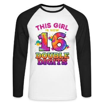 Dieses Mädchen Ist Jetzt 16 Double Digits 16. - Unisex Baseballshirt langarm - Weiß/Schwarz - Vorne - Nik (191cm)