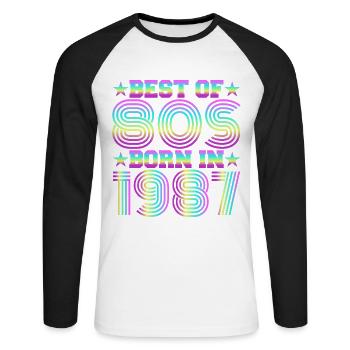 Best of the 80s Born in 1987 Vintage - Unisex Long Sleeve Baseball T-Shirt - white/black - Front - Nik (191cm)
