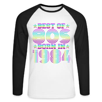 Best of the 80s Born in 1984 Vintage - Unisex Long Sleeve Baseball T-Shirt - white/black - Front - Nik (191cm)