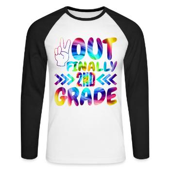 Peace Out Enfin les élèves de 2e année du primaire - T-shirt baseball manches longues Homme - blanc/noir - Devant - Nik (191cm)