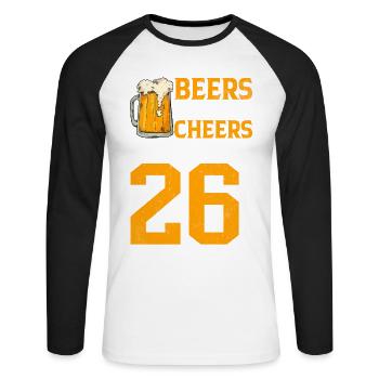 Cheers And Beer To 26 Years Frothy Mug Of Beer - Unisex Long Sleeve Baseball T-Shirt - white/black - Front - Nik (191cm)