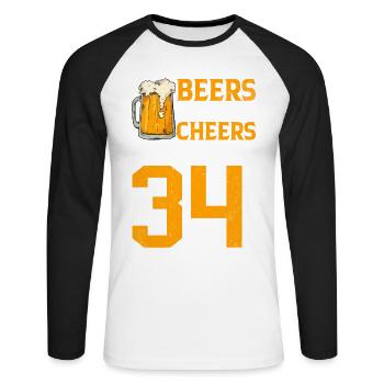 Cheers And Beer To 34 Years Frothy Mug Of Beer - Unisex Long Sleeve Baseball T-Shirt - white/black - Front - Nik (191cm)