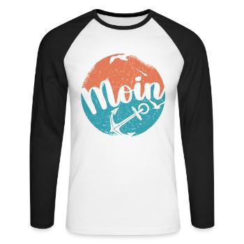 Moin ihr Spacken - Digga Spruch Meer Norddeutsch - Unisex Baseballshirt langarm - Weiß/Schwarz - Vorne - Nik (191cm)