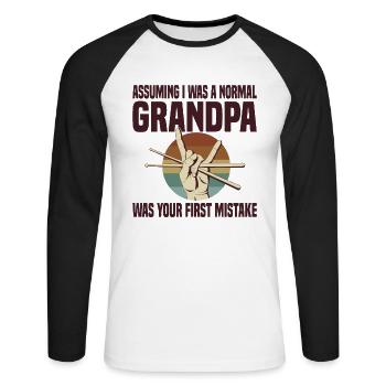 Schlagzeuger, Opa, Trommeln, Schlagzeuger, - Unisex Baseballshirt langarm - Weiß/Schwarz - Vorne - Nik (191cm)