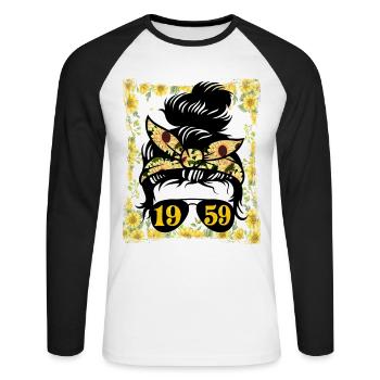 Tournesol Maman Née 1959 Anniversaire - T-shirt baseball manches longues Homme - blanc/noir - Devant - Nik (191cm)