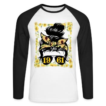 Sonnenblume Mama Geboren 1961 Geburtstag - Unisex Baseballshirt langarm - Weiß/Schwarz - Vorne - Nik (191cm)