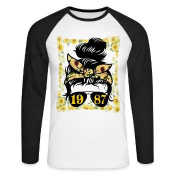 Tournesol Maman Née 1987 Anniversaire - T-shirt baseball manches longues Homme - blanc/noir - Devant - Nik (191cm)
